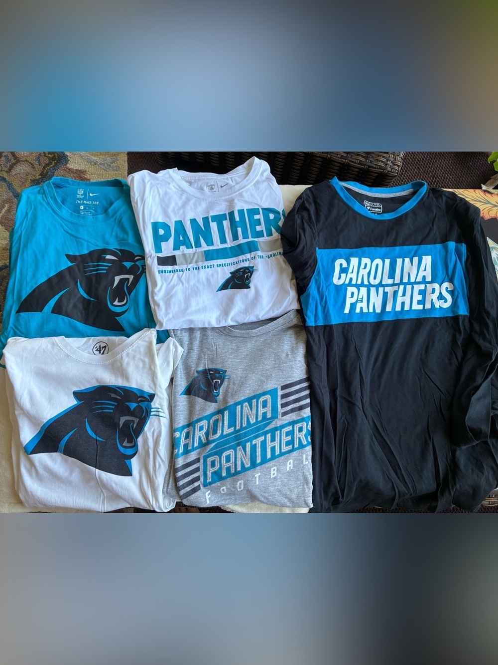 Lot Of 5 Carolina Panthers NFL T-Shirts 1 Long Sleeve 4 Short Sleeve All Size M